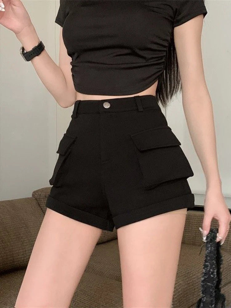 Zoki Korean Casual Cargo Shorts for Women - High Waist Streetwear with Pockets