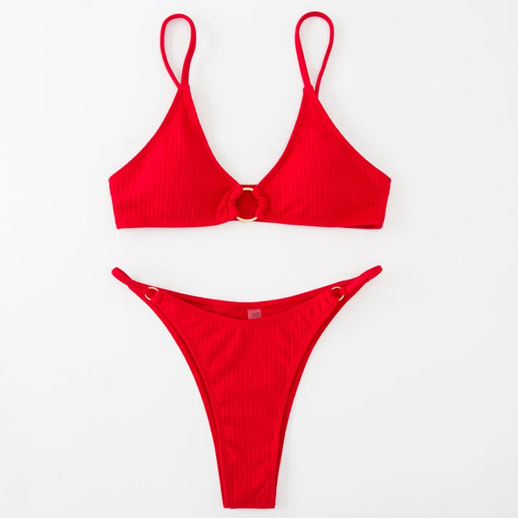 Simple Style Padded Bra Thong Swimsuit – 2025 Summer Collection