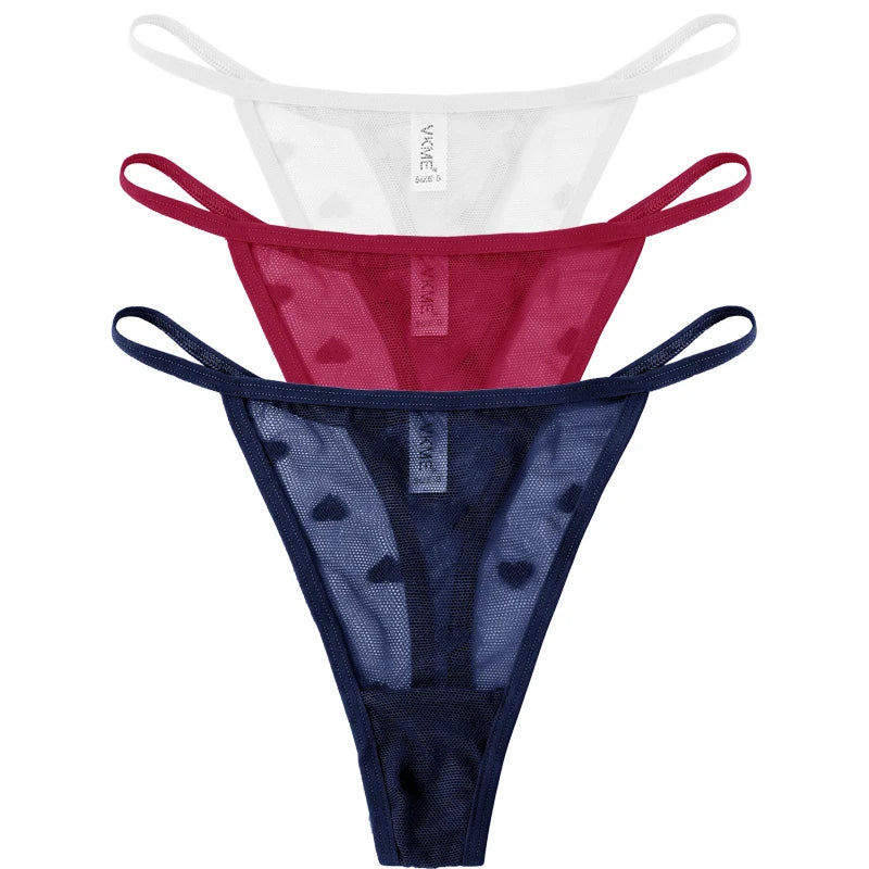 3PCS Lace Sheer Thong Panties - Sexy Low Waist Seamless Lingerie Set