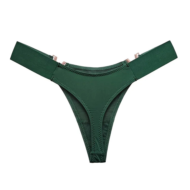 V-Shaped Low Waist Thong Panties for Women – Sporty Seamless Hip-Lift Underwear with Metal Accent
