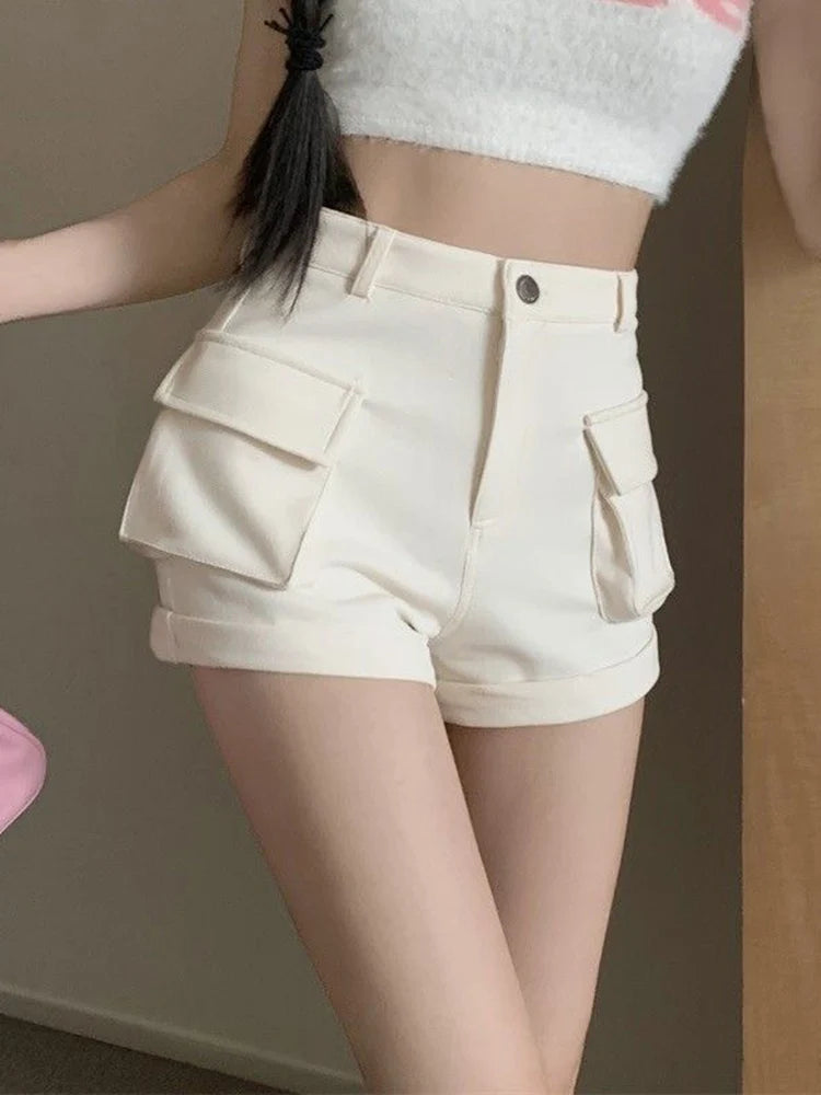 Zoki Korean Casual Cargo Shorts for Women - High Waist Streetwear with Pockets