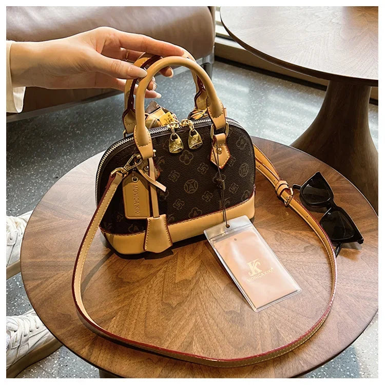 2025 Designer Shell Monogram Handbag – Women’s PU Leather Shoulder & Crossbody Bag