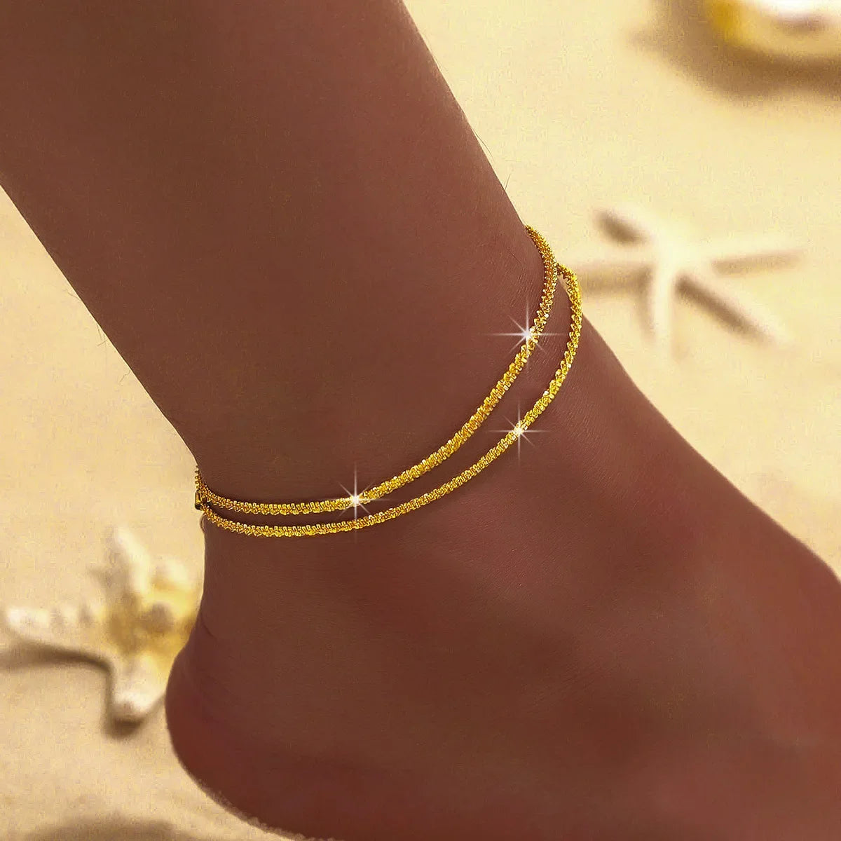 LATS Sparkling Simple Anklet for Women - Gold & Silver Elegant Jewelry