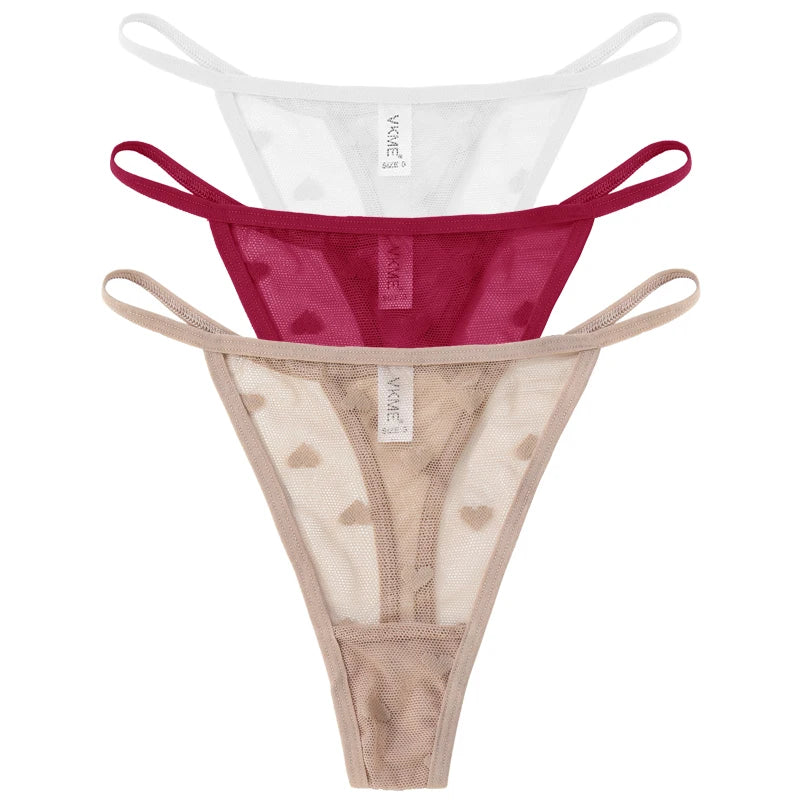 3PCS Lace Sheer Thong Panties - Sexy Low Waist Seamless Lingerie Set