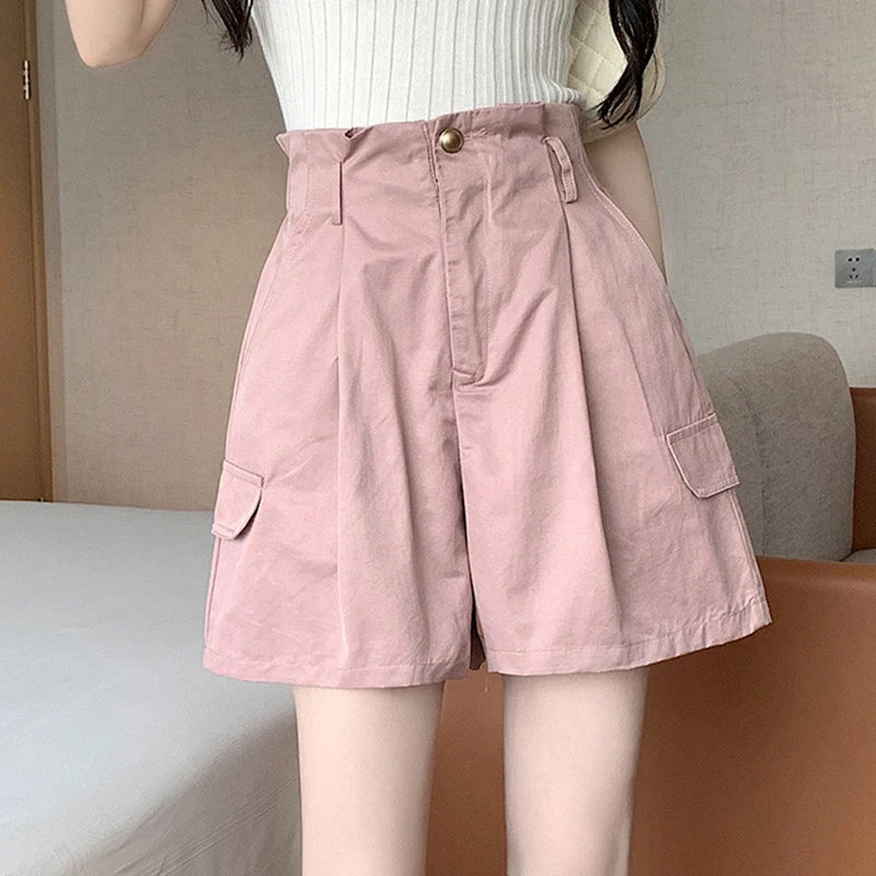 Summer High Waist Loose Cargo Shorts for Women – Casual Streetwear Student Style