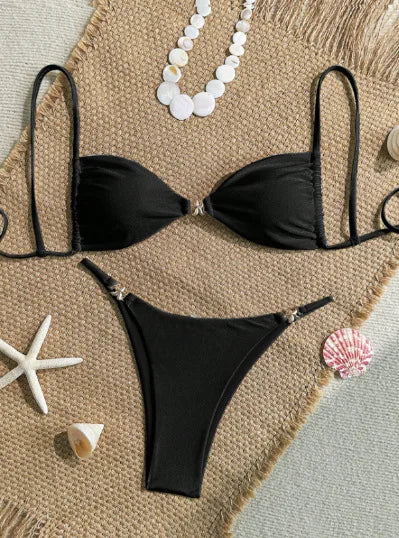 riangle Bikini Set – Solid Color Micro Thong Swimsuit for Women