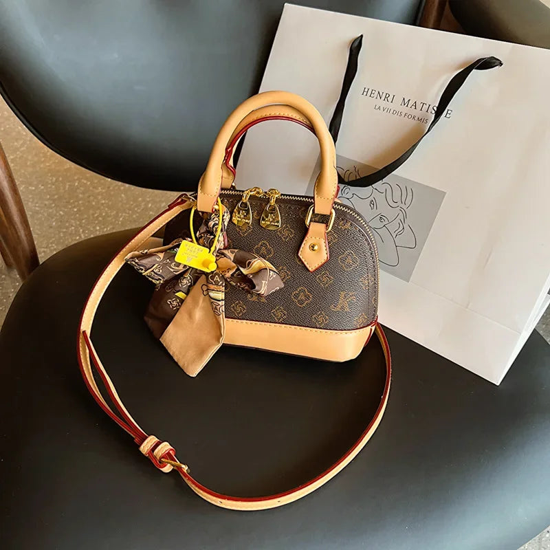 2025 Designer Shell Monogram Handbag – Women’s PU Leather Shoulder & Crossbody Bag