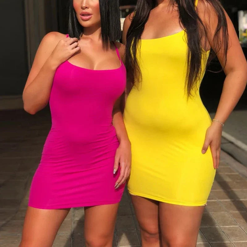 Spaghetti Strap Bodycon Mini Dress – Sexy Summer Club Dress 2025
