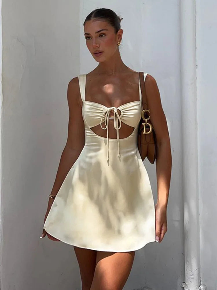 Hollow Out Bandage Mini Dress – Sexy Spaghetti Strap Summer 2024 Look | MODIVA