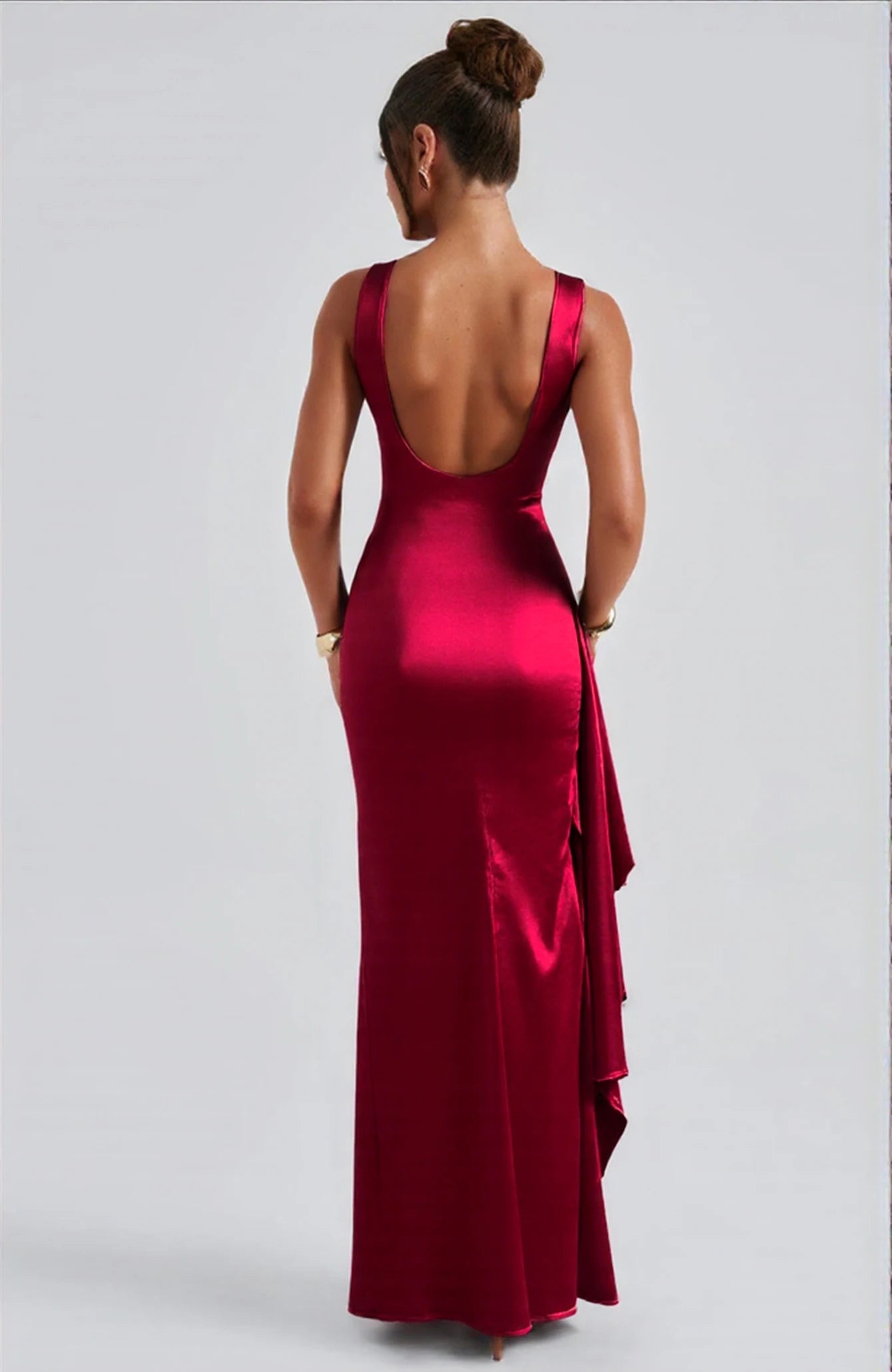 Sexy Sleeveless Round Neck Slit Long Elegant Backless Slim-Fitting Woven Dress – Nightclub & Evening Gown
