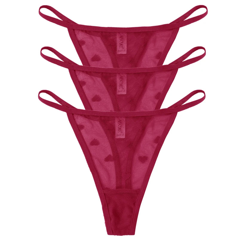 3PCS Lace Sheer Thong Panties - Sexy Low Waist Seamless Lingerie Set