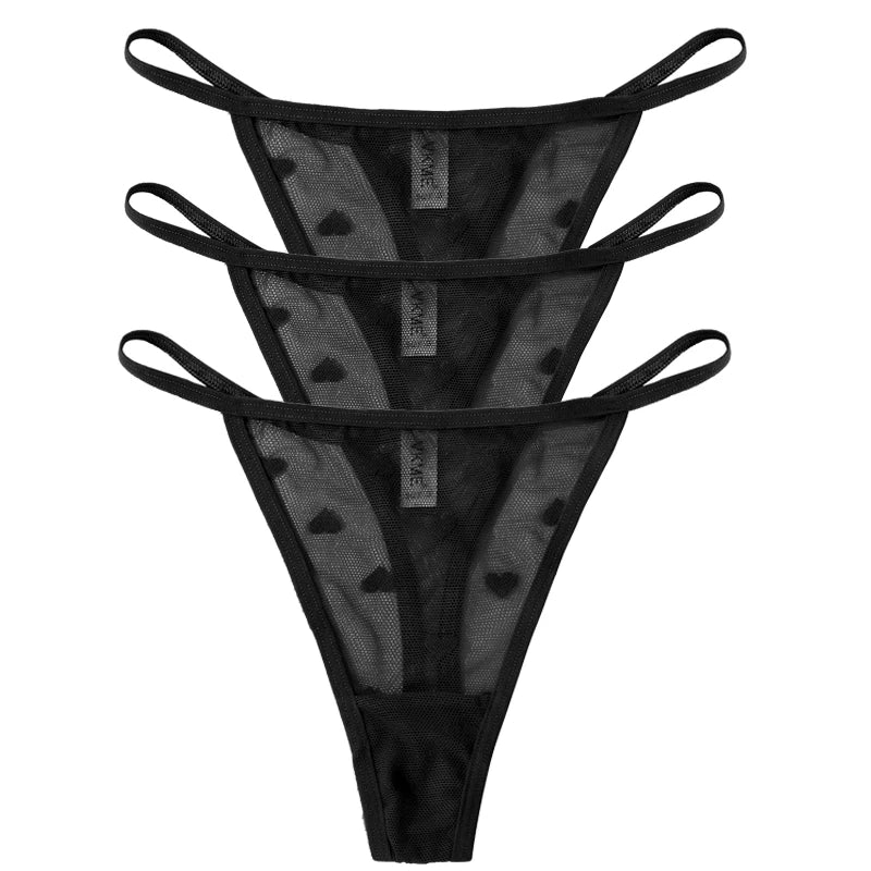 3PCS Lace Sheer Thong Panties - Sexy Low Waist Seamless Lingerie Set