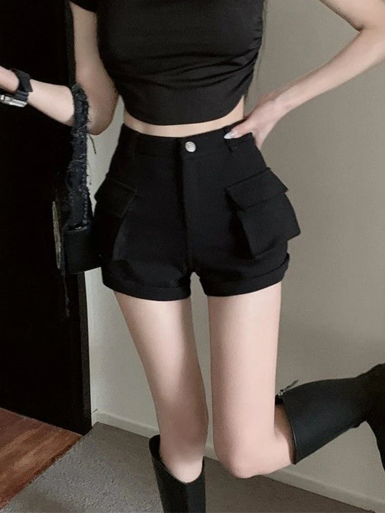 Zoki Korean Casual Cargo Shorts for Women - High Waist Streetwear with Pockets