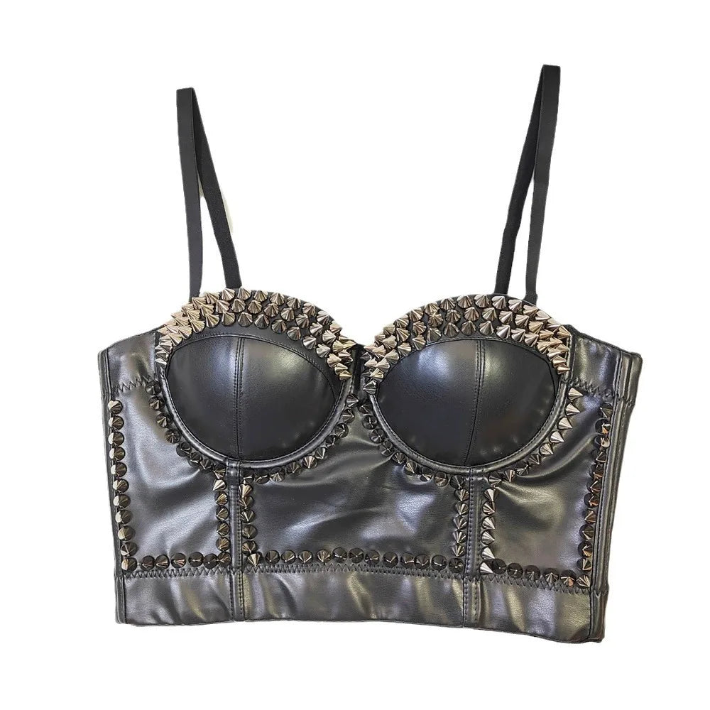 SXTHAENOO Women’s PU Leather Corset Bustier Crop Top – Gothic, Clubwear, Push-Up