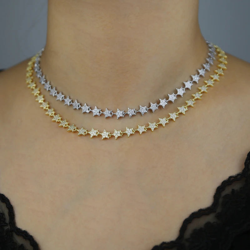 Luxury Tennis Chain Necklace for Women – CZ Star Pendant 2025