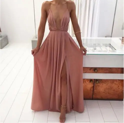 Sexy Women Boho Maxi Club Red Dress – Elegant Deep V-Neck Bandage Infinity Gown