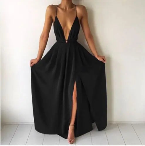 Sexy Women Boho Maxi Club Red Dress – Elegant Deep V-Neck Bandage Infinity Gown
