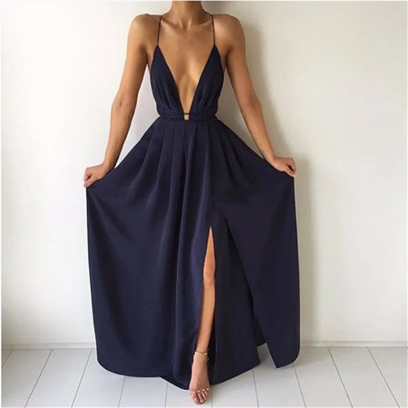 Sexy Women Boho Maxi Club Red Dress – Elegant Deep V-Neck Bandage Infinity Gown