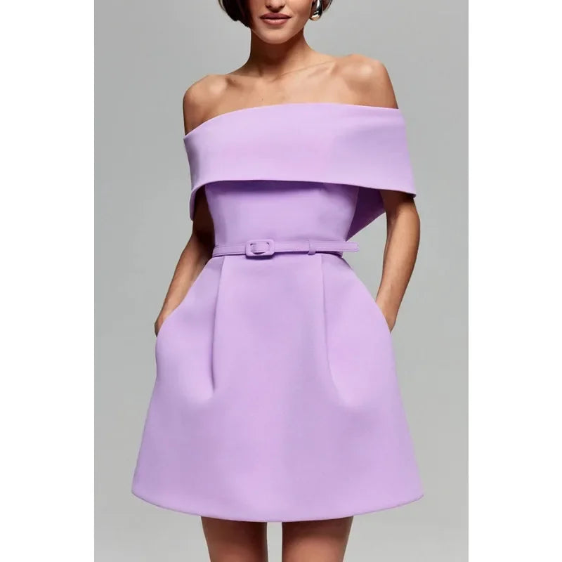 Elegant Off-Shoulder Slash Neck Mini Dress – Summer Party & Cocktail Wear