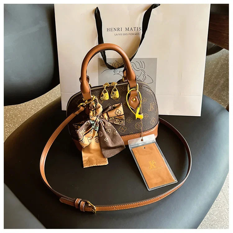 2025 Designer Shell Monogram Handbag – Women’s PU Leather Shoulder & Crossbody Bag