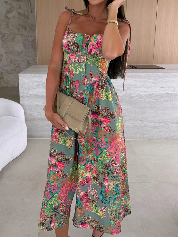 New Fashion Sexy Printing Sling Dress for Women Summer Evening Party Dresses Club Floral Holiday Beach Dress Robe