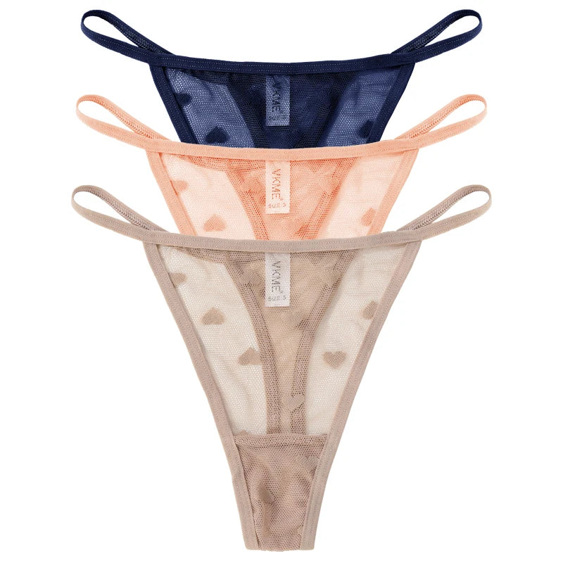 3PCS Lace Sheer Thong Panties - Sexy Low Waist Seamless Lingerie Set