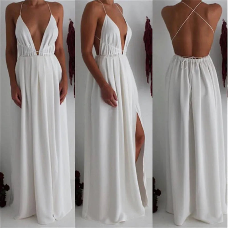 Sexy Women Boho Maxi Club Red Dress – Elegant Deep V-Neck Bandage Infinity Gown