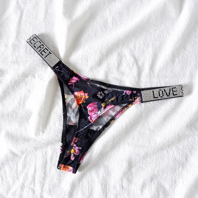 ZQTWT 5-Pack Rhinestone Letter Thongs – Sexy Low Waist G-String Panties for Women