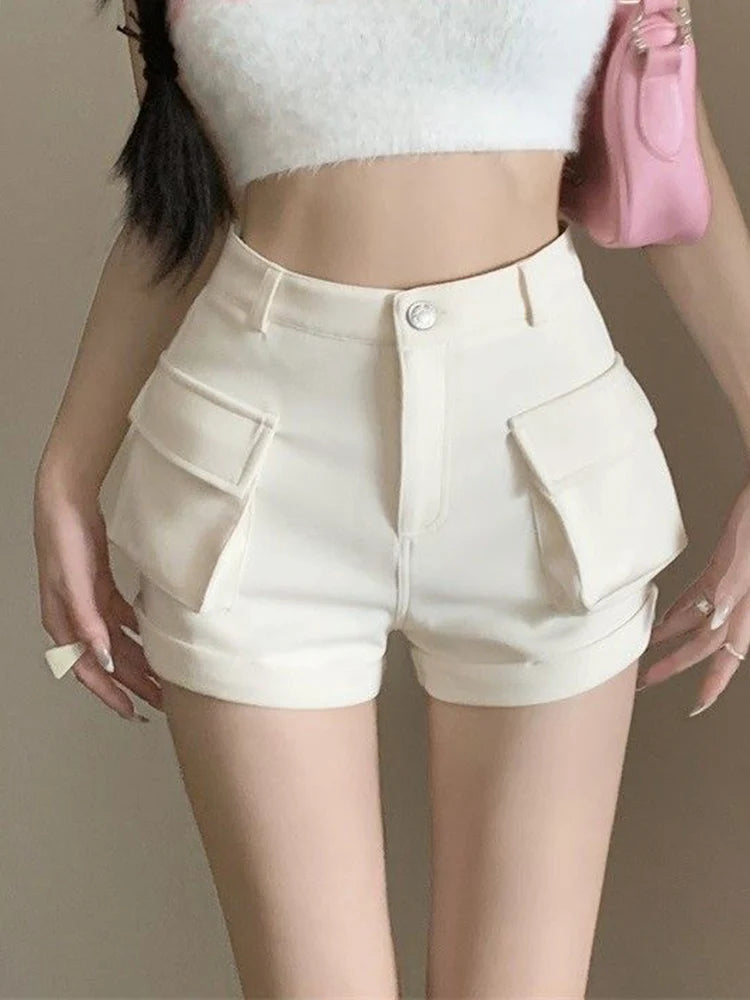 Zoki Korean Casual Cargo Shorts for Women - High Waist Streetwear with Pockets