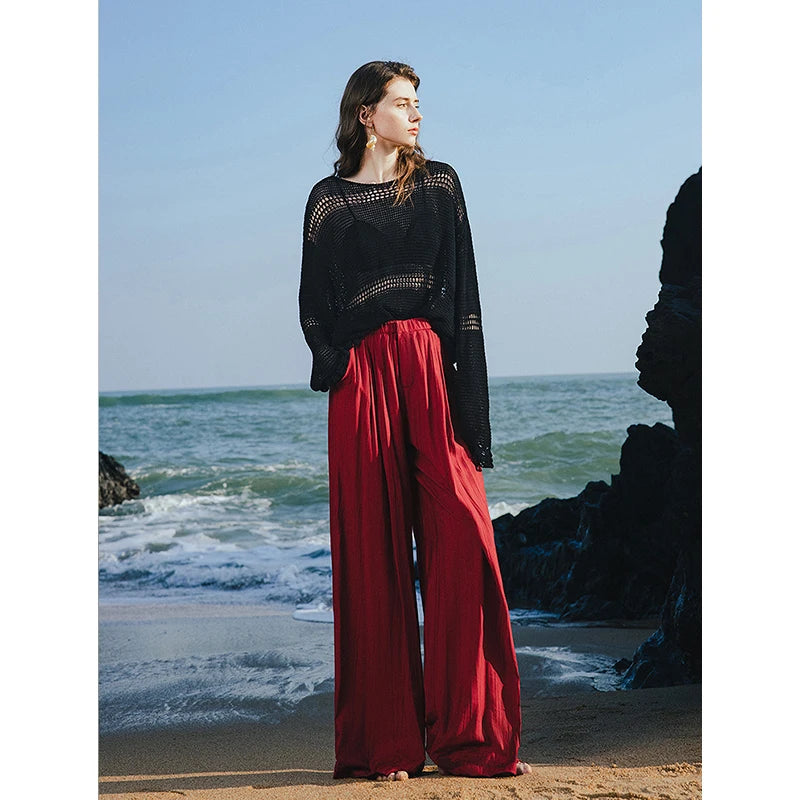 TOYOUTH Women’s Casual Summer Pants – Loose Fit Full-Length Trousers with Elastic Waistband