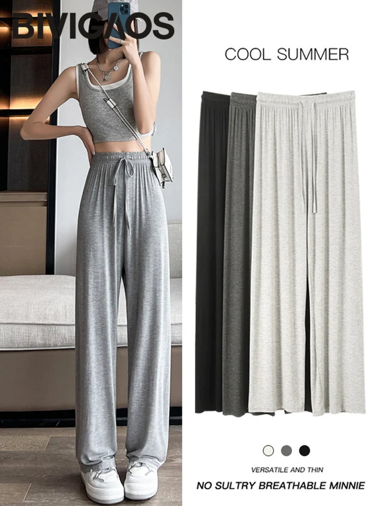 BIVIGAOS Women’s Modal Wide Leg Pants – Lightweight, Elastic Waist, Summer Casual Trousers