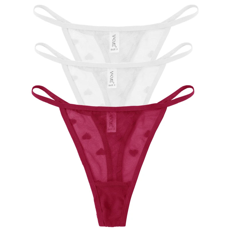 3PCS Lace Sheer Thong Panties - Sexy Low Waist Seamless Lingerie Set