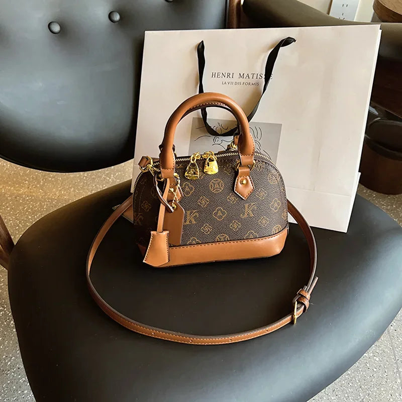 2025 Designer Shell Monogram Handbag – Women’s PU Leather Shoulder & Crossbody Bag