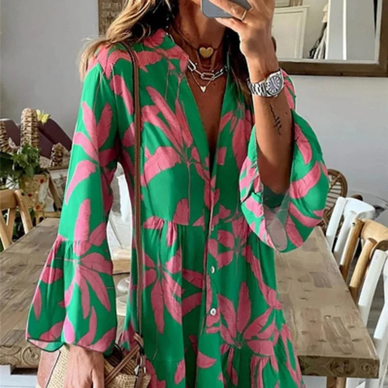 Women's Printed Dress Long Sleeve Printed Bell Sleeves