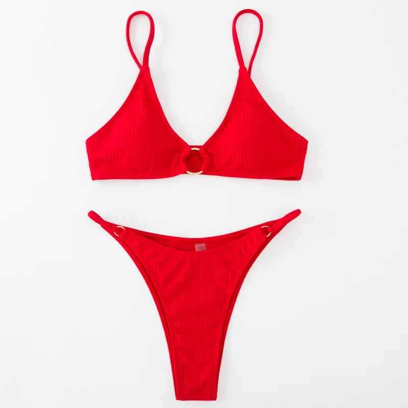Simple Style Padded Bra Thong Swimsuit – 2025 Summer Collection
