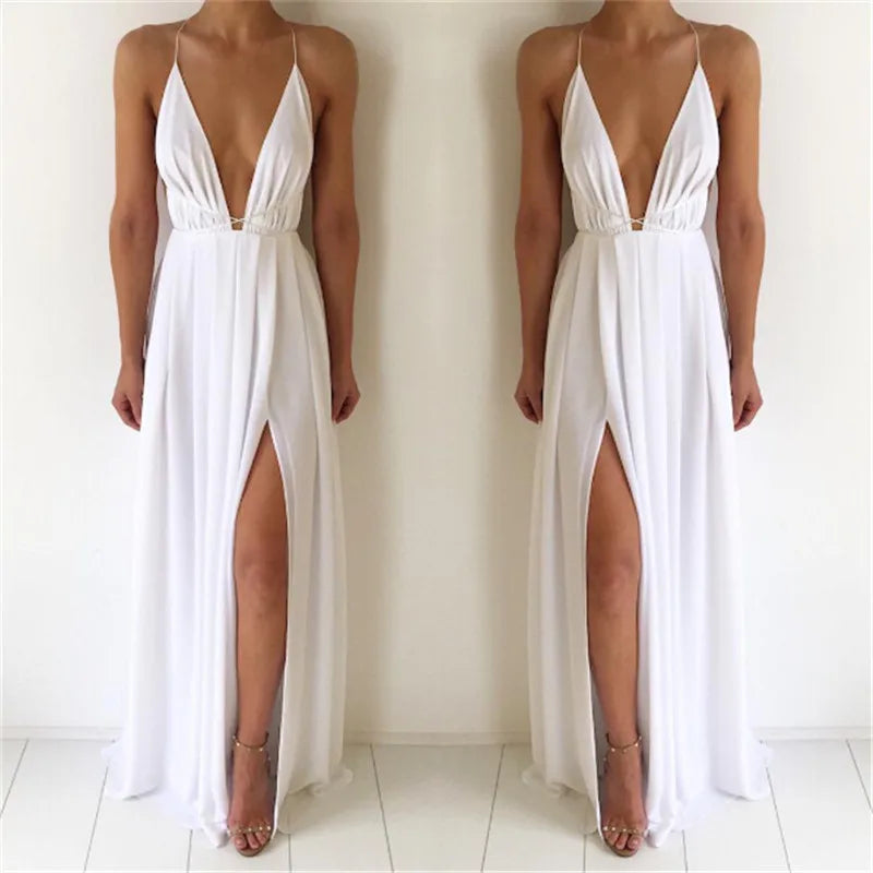 Sexy Women Boho Maxi Club Red Dress – Elegant Deep V-Neck Bandage Infinity Gown