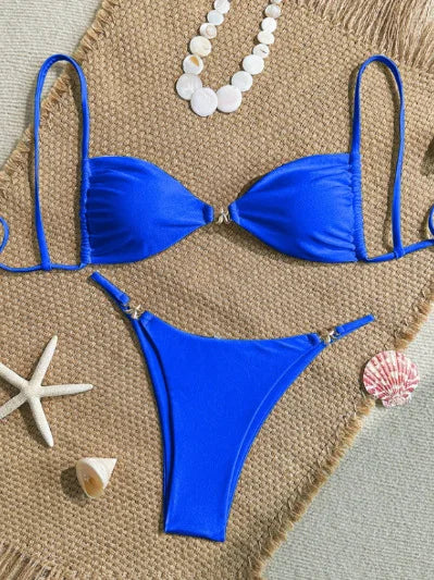 riangle Bikini Set – Solid Color Micro Thong Swimsuit for Women