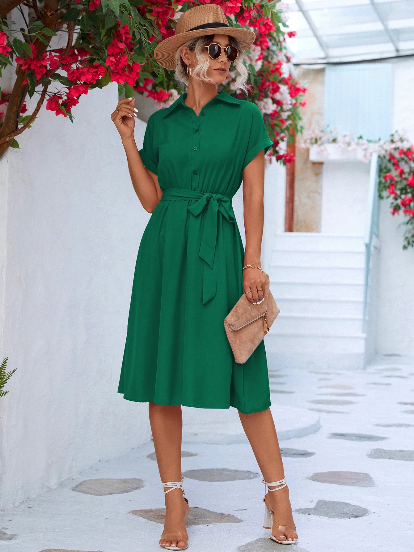 Summer Waist-Tie Long Shirt Dress – Elegant Streetwear for Women