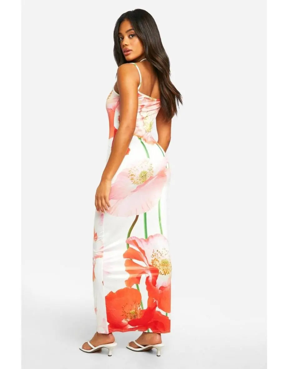 Women’s Y2K Fairy Floral Maxi Slip Dress – Summer Spaghetti Strap Slim Fit