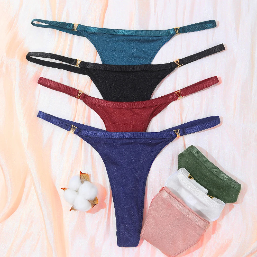 Low Waist G-String Thong – Women's Sequin Decor Cotton Blend Panties Underwear