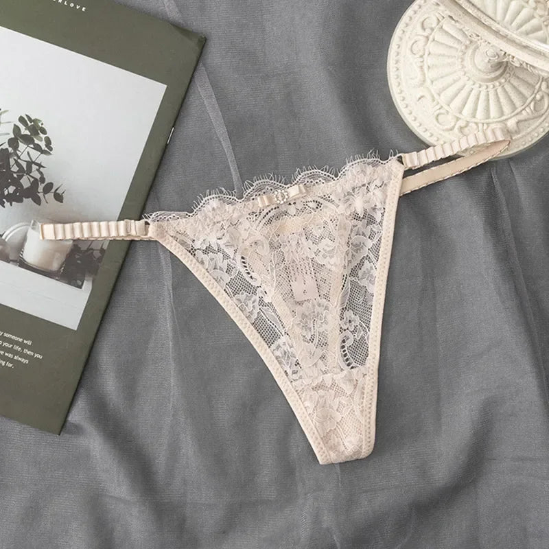 Lace G-String Thong Panties for Women – Low Waist Lace Underwear with Thin Belt