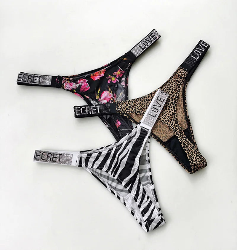 ZQTWT 5-Pack Rhinestone Letter Thongs – Sexy Low Waist G-String Panties for Women