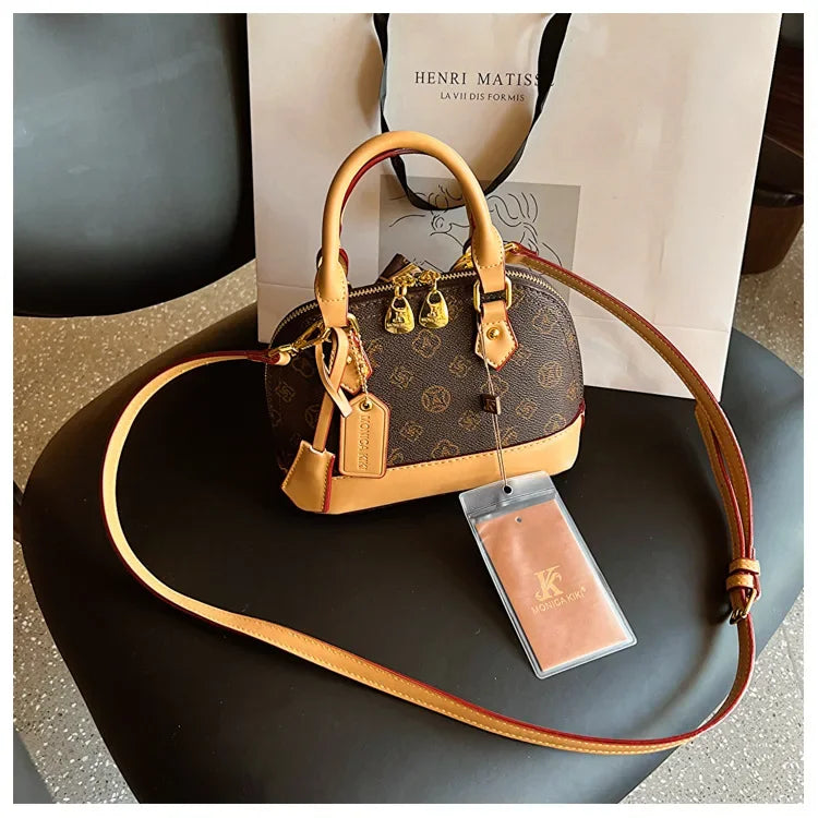 2025 Designer Shell Monogram Handbag – Women’s PU Leather Shoulder & Crossbody Bag