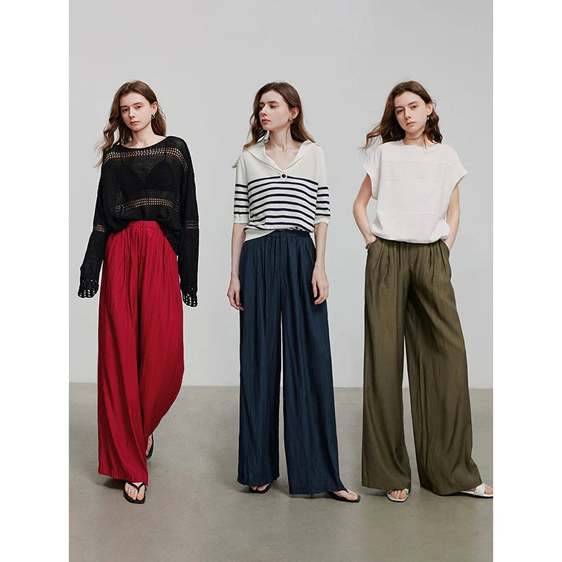 TOYOUTH Women’s Casual Summer Pants – Loose Fit Full-Length Trousers with Elastic Waistband