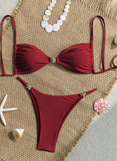 riangle Bikini Set – Solid Color Micro Thong Swimsuit for Women