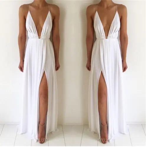 Sexy Women Boho Maxi Club Red Dress – Elegant Deep V-Neck Bandage Infinity Gown