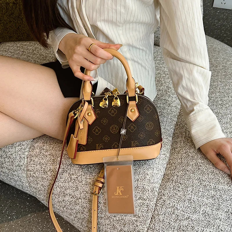 2025 Designer Shell Monogram Handbag – Women’s PU Leather Shoulder & Crossbody Bag