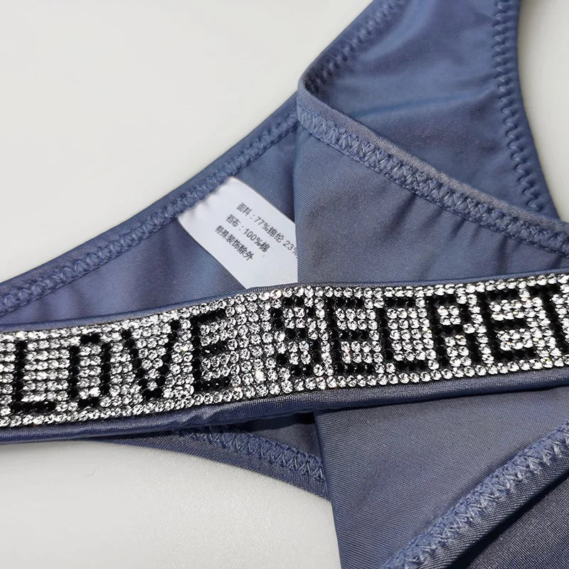 ZQTWT 5-Pack Rhinestone Letter Thongs – Sexy Low Waist G-String Panties for Women