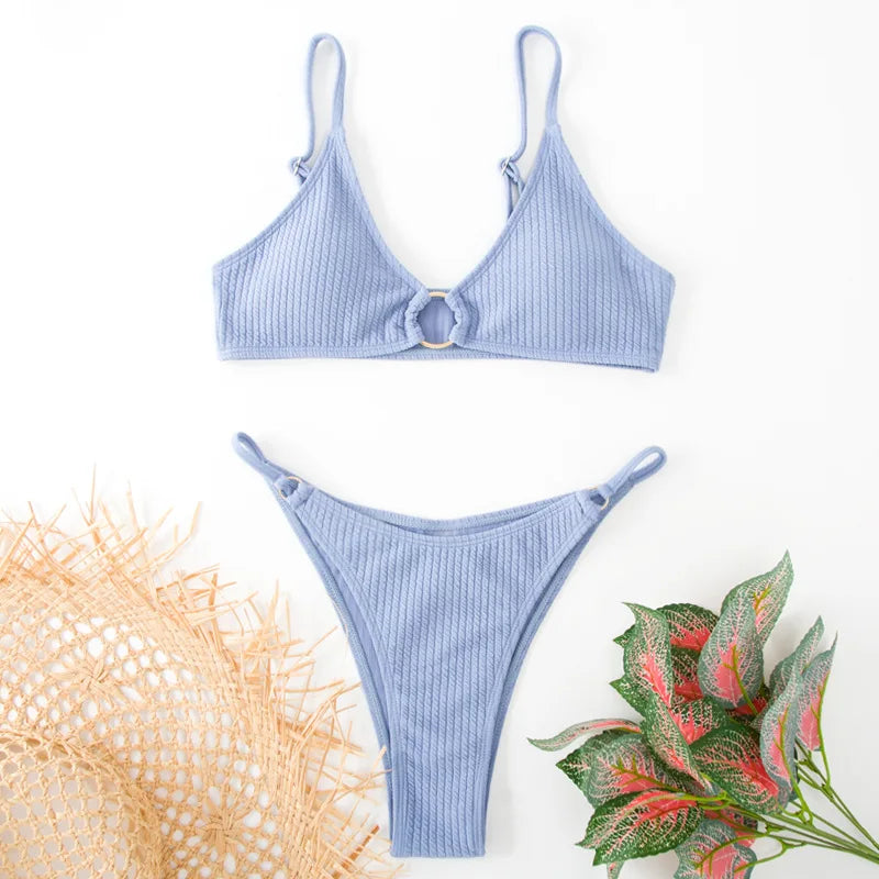 Simple Style Padded Bra Thong Swimsuit – 2025 Summer Collection