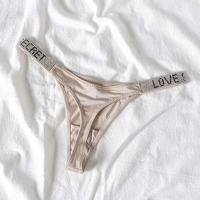 ZQTWT 5-Pack Rhinestone Letter Thongs – Sexy Low Waist G-String Panties for Women